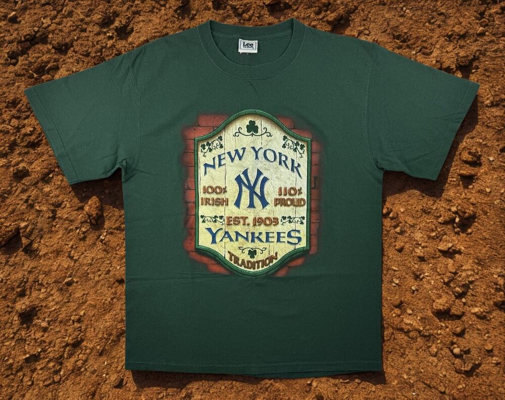 New York Yankees 100% Irish 110% Proud Lee Sport T-Shirt Men's 2XL Green Y2K